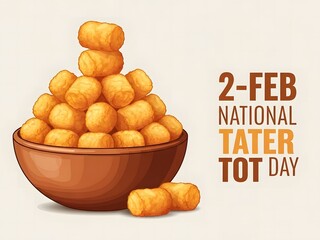 National Tater Tot Day 2nd February with Crispy Potato Snacks Illustration