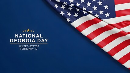 National Georgia Day February 12 Background with American Flag on Blue Surface.