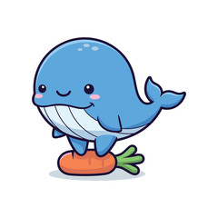 Fototapeta premium Cute Cartoon Whale Standing on Carrot Illustration