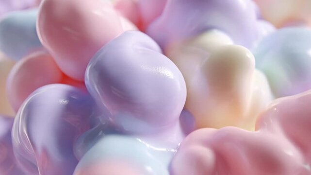 A close-up view of colorful, shiny, smooth, and rounded objects in pastel hues overlapping.