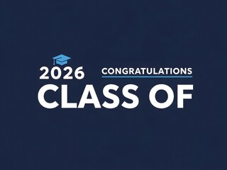 Class of 2026 Graduation Congratulations Banner with Graduation Cap on Blue Background