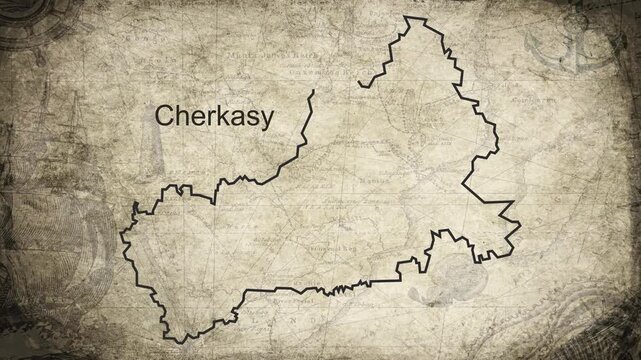 Cherkasy map drawn on a cartography background sheet of paper