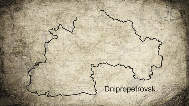 Dnipropetrovsk Oblast map drawn on a cartography background sheet of paper
