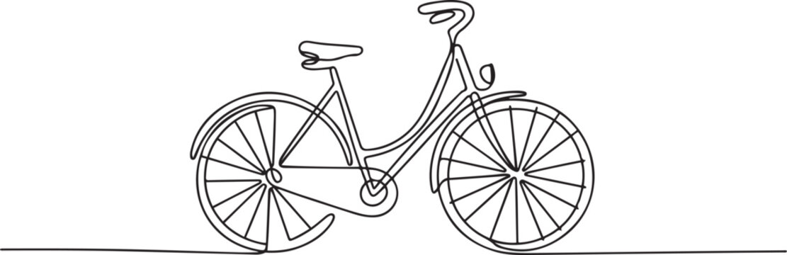 Continuous one line drawing vintage retro urban city bicycle, ecological sport transport. Relaxing bike for community. Healthy lifestyle by cycling. one line Icon drawing