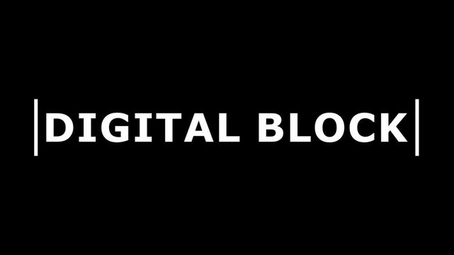 Modern Digital Block Text Animation: Minimalist Black and Bold Typography on White Background with Vertical Line Accents for Tech, Creative Branding, Corporate Identity, and Graphic Design Projects.