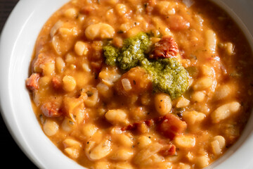Bean Soup with Sun-Dried Tomatoes and Pesto