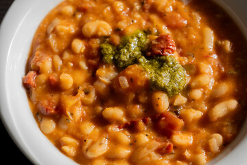 Bean Soup with Sun-Dried Tomatoes and Pesto