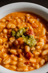 Bean Soup with Sun-Dried Tomatoes and Pesto