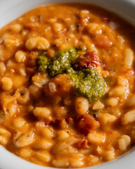 Bean Soup with Sun-Dried Tomatoes and Pesto