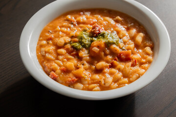 Bean Soup with Sun-Dried Tomatoes and Pesto