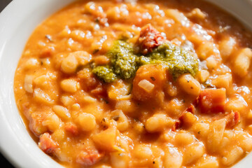 Bean Soup with Sun-Dried Tomatoes and Pesto