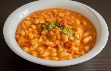 Bean Soup with Sun-Dried Tomatoes and Pesto