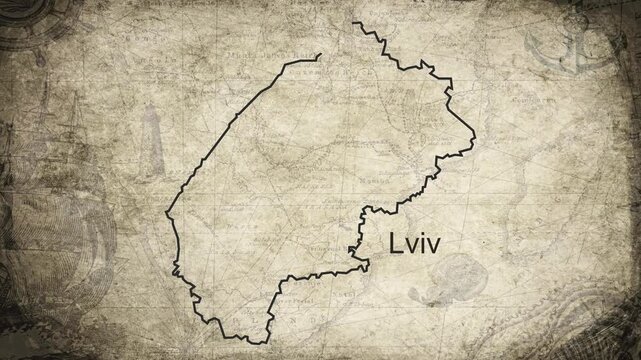 Lviv map drawn on a cartography background sheet of paper