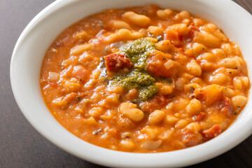 Bean Soup with Sun-Dried Tomatoes and Pesto