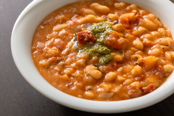Bean Soup with Sun-Dried Tomatoes and Pesto