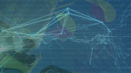 Animation of network of connections and graphs over male engineer and wind turbines - Powered by Adobe