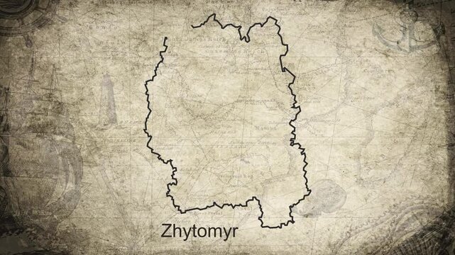 Zhytomyr map drawn on a cartography background sheet of paper