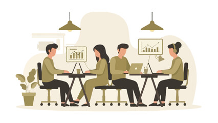 Flat 2D vector illustration of a startup product development workspace