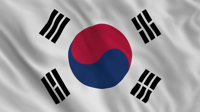 South Korean National Flag with Taegeuk and Four Black Trigrams on White Field
