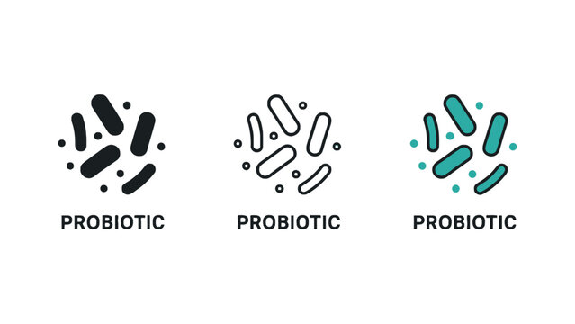 Three different icon styles representing probiotics and bacteria.