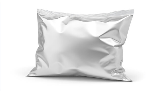 White blank foil bag packaging mockup template on a white background.