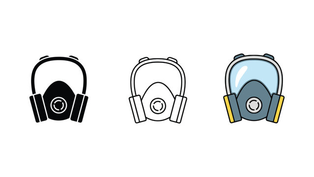 Three different styles of gas masks are shown in a graphic illustration.