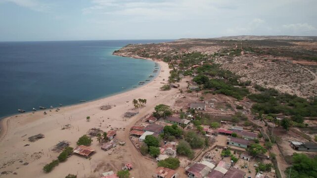 Aerial view of Playa Punta Arenas beach in Araya peninsula Venezuela