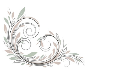 Fototapeta premium Elegant Decorative Swirl Floral Design Element with Intricate Leaves and Curves on Isolated White Background.
