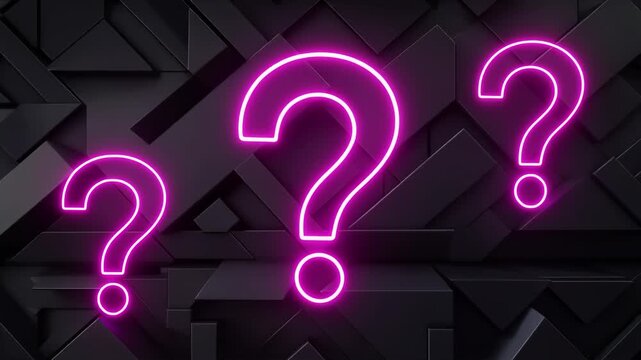 Multiple neon question marks popping in and out with smooth scale animation
