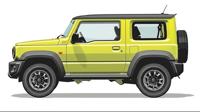 Yellow compact SUV side profile vector illustration of a small vehicle.