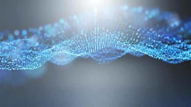 Abstract pure digital wave of particles and dots moving on gray and white background, big data visualization, 3D, 4K, seamless loop ai
