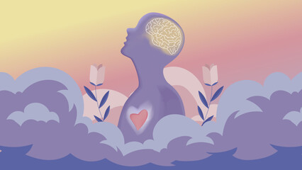 Psychological help or psychotherapy, the concept of uniting the mind (brain) and emotions (heart). mental health. Balance, Mind-Body Connection, Love and the Brain