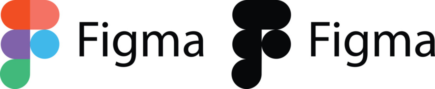 Figma logo collection with colorful and black app icons and wordmark isolated on white background.