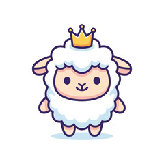 Obraz premium Cartoon Sheep with Crown Illustration