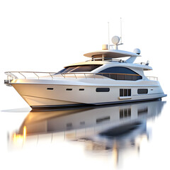 Isolated modern luxury motor yacht in side view, showcasing sleek design