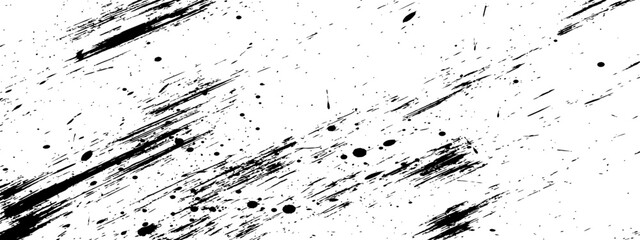 Naklejka premium Black Paint Splatter and Diagonal Brush Strokes Grunge Texture Background