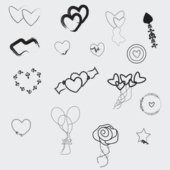 Valentines day doodles set. Love theme simple doodle illustration for design.