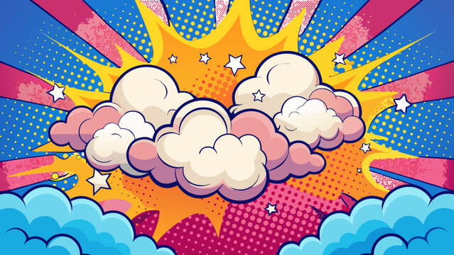 pop art comic background-with-clouds-cartoon-illus