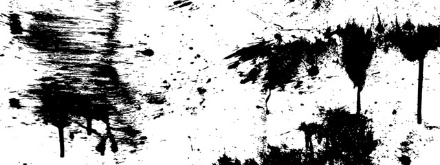Obraz premium Black and White Grunge Texture with Ink Splatters Drips and Messy Brush Strokes Distressed Abstract Vector Background