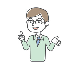 説明する作業員男性