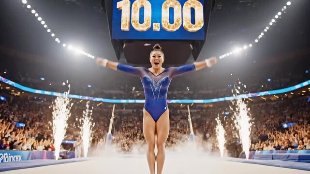 Gymnast performing on uneven bars at competition