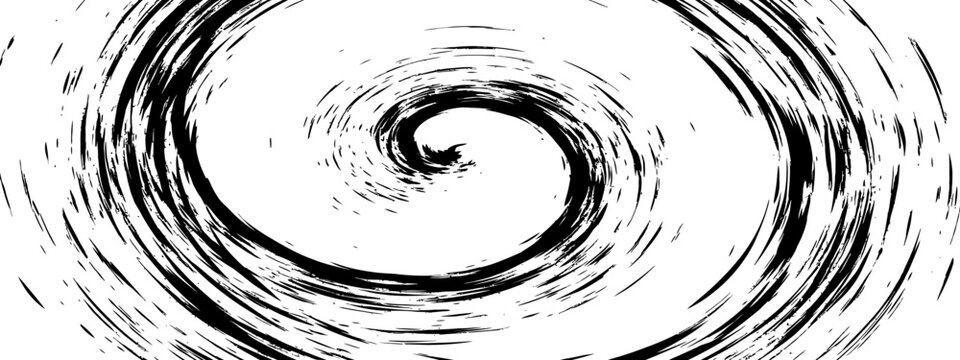 Abstract brush stroke spiral distress texture Black and white hand drawn swirl ink design element grunge background vector