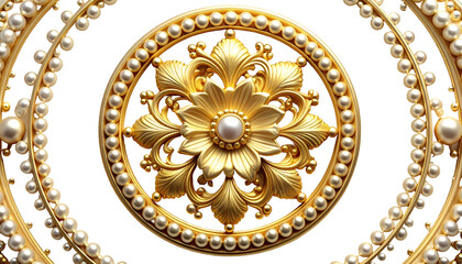 Obraz premium Intricate golden floral design framed by pearl beaded circles