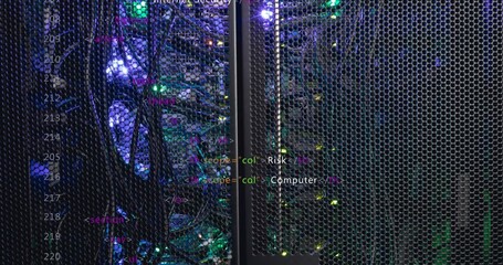 Animation of data processing against close up of a computer server - Powered by Adobe