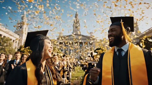 Excited Graduates Celebrate Success on University Campus