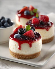 fresh berry cheesecake bright natural light clean background commercial dessert photo
