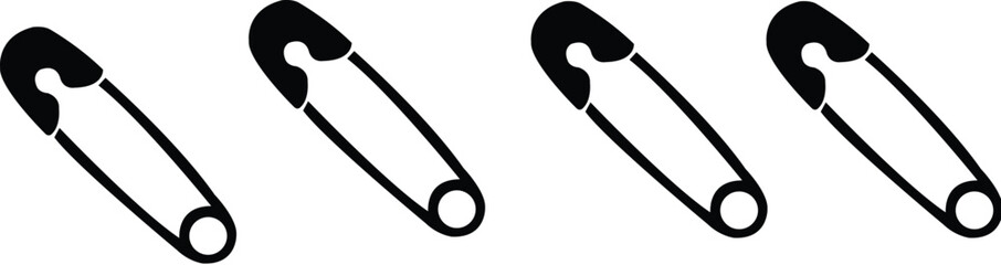 Safety pin set, Set of safety pins, safety pin colloction, Vector of safety pins, safety pin silhouette, safety pin isolated on white background stock vector