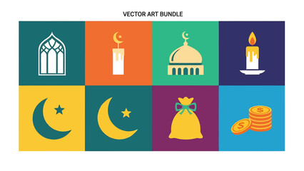 Vibrant Islamic vector icons for Ramadan and Eid celebrations