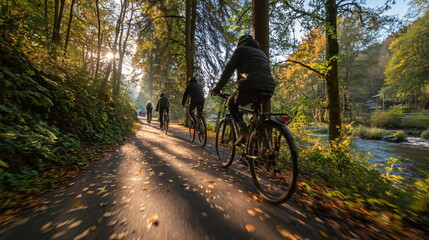 cycling outdoors scenic path active healthy lifestyle dynamic shot