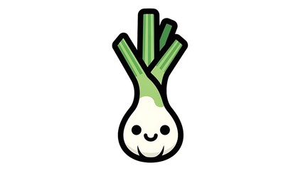 Smiling Green Onion Cartoon Character Illustration.